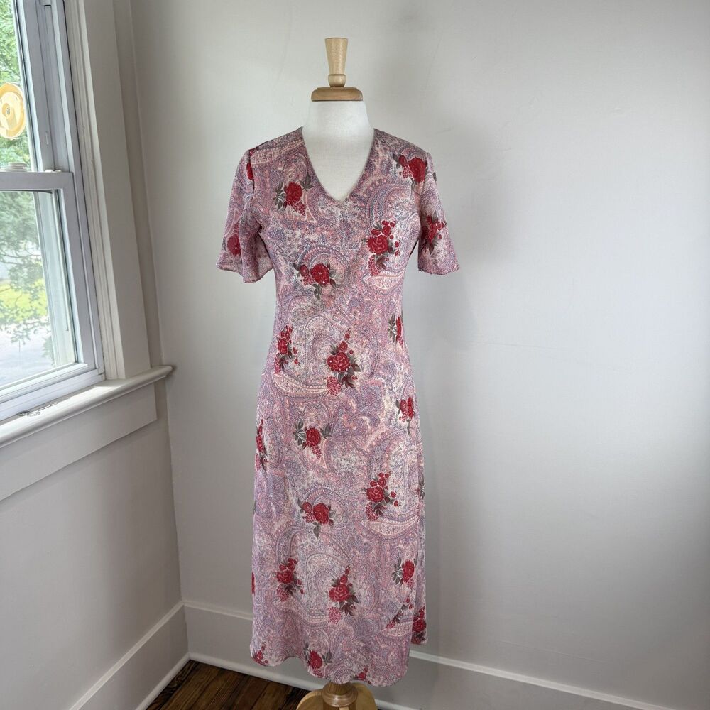 Vintage 90s Sequin Rose Paisley Flutter Sleeve Dress, Whimsygoth Romantic Grunge